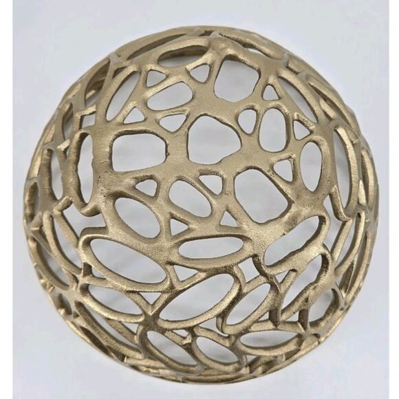 Abstract Large Brutalist Avant Garde Gold Tone Decorative Design Bowl Decor - Picture 16 of 16